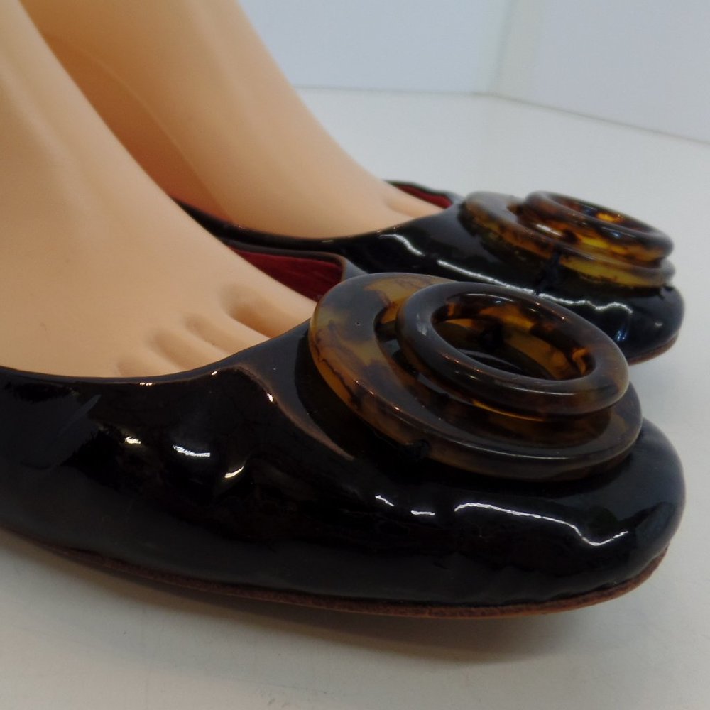 Jeffrey Campbell "Flyer" Black Patent Leather W Tortoise Accent Ballet Flats 8.5
